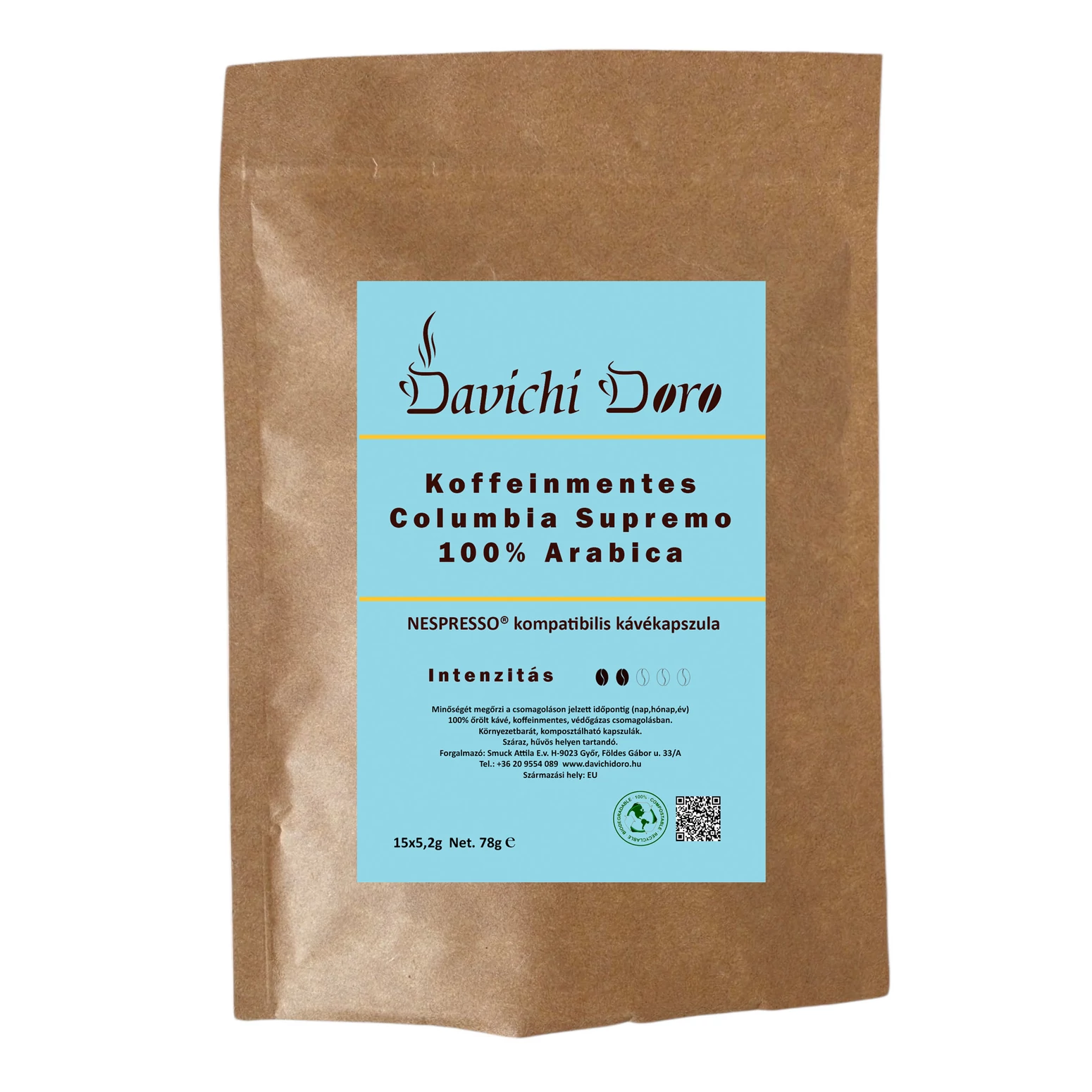 Davichi Doro Koffeinmentes Columbia Supremo 100% Arabica NESPRESSO® kompatibilis kávé kapszula 15x5,2g